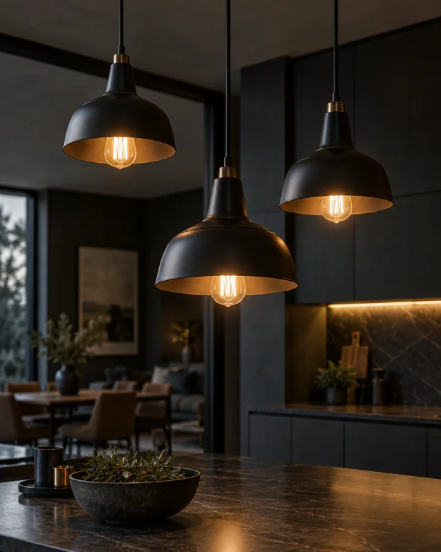 Warm pendant lighting in a modern interior, illustrating an electrical business website